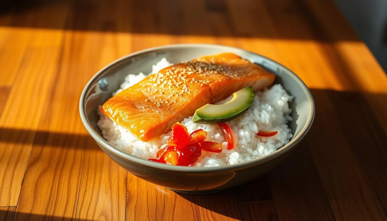 salmon rice bowl